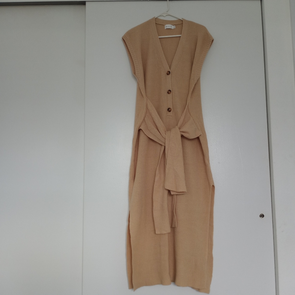 Mable Rib-Knit Front-Tie Maxi Sweater Dress